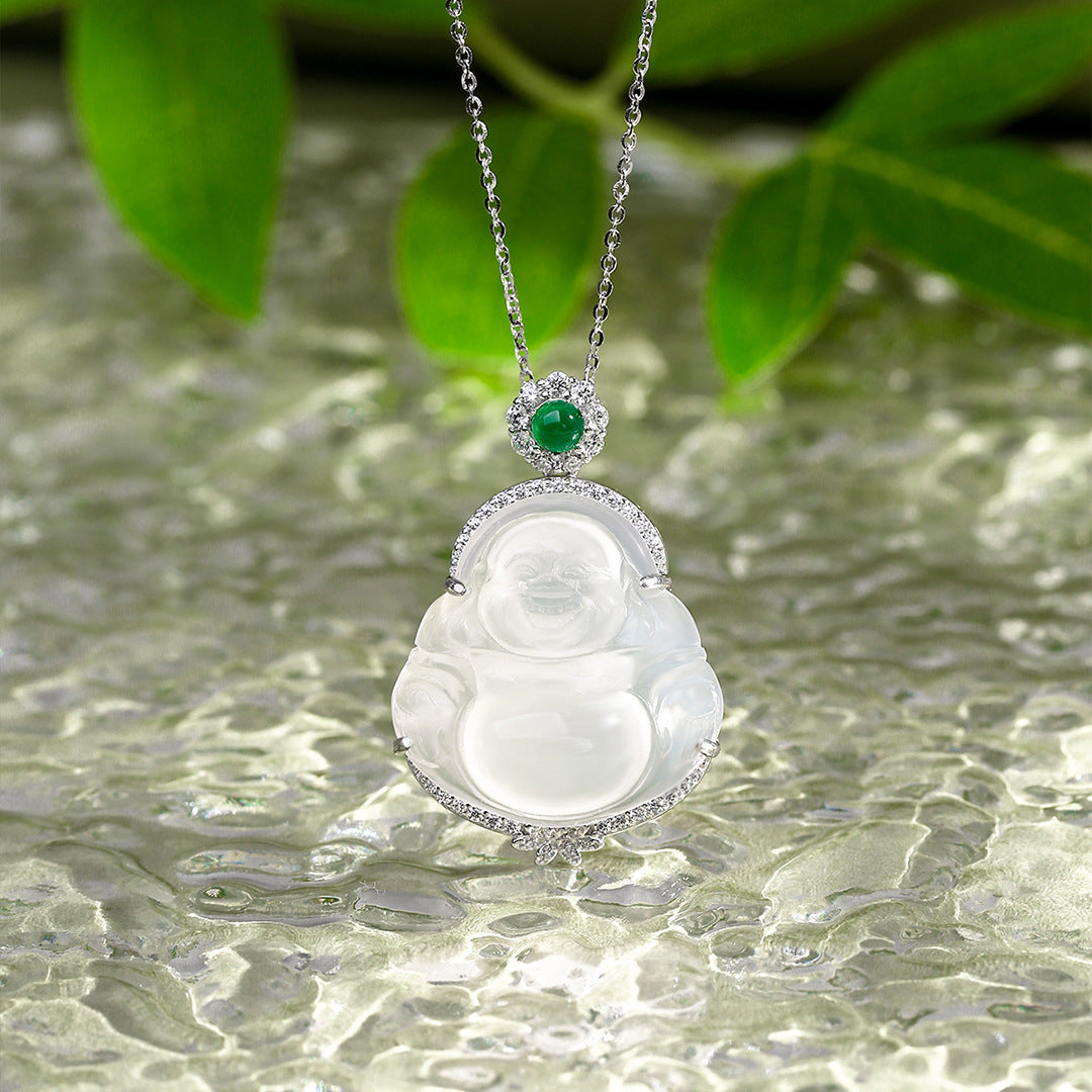 Buddha Gong Chalcedony Necklace Women's S925 Sterling Silver Guochao Style