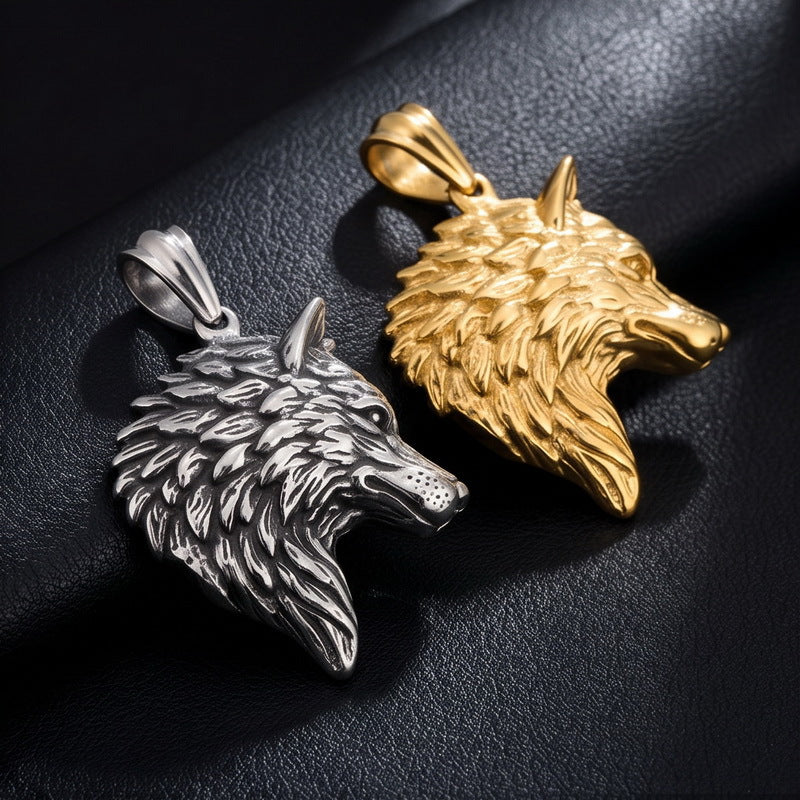 Retro And Old Animal Pendants, Punk Style Wolf Head Stainless Steel Men's Pendant Necklace