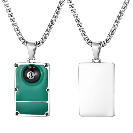 Men's Billiards Pendant Necklace – Stainless Steel Billiards Element Necklace – Sporty