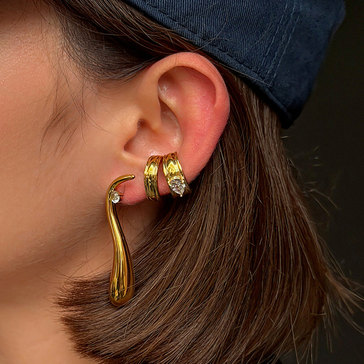 Planderful Vienna Verve Stainless Steel Water Drop Ear Clips Zircon C Shape Non Piercing For Women