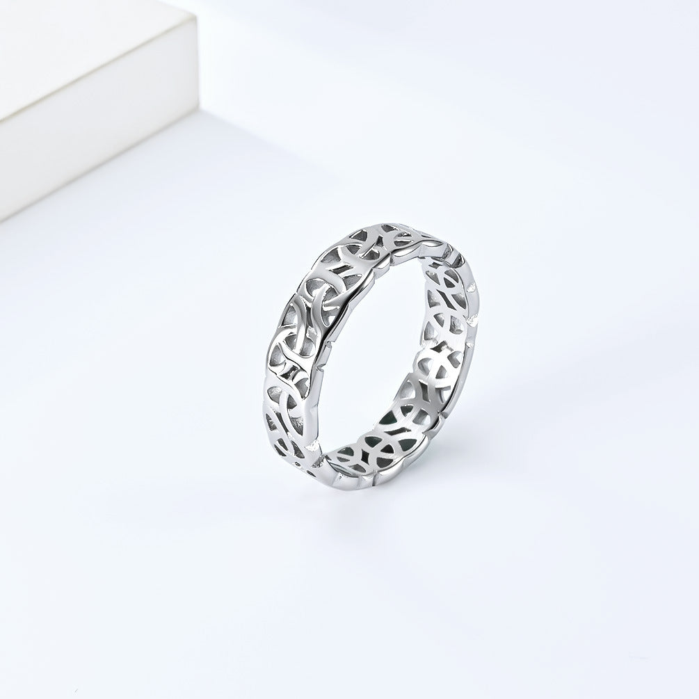 Planderful Titanium Steel Ring Unisex Nordic Viking Eternal Knot Cutout Design For Men And Women