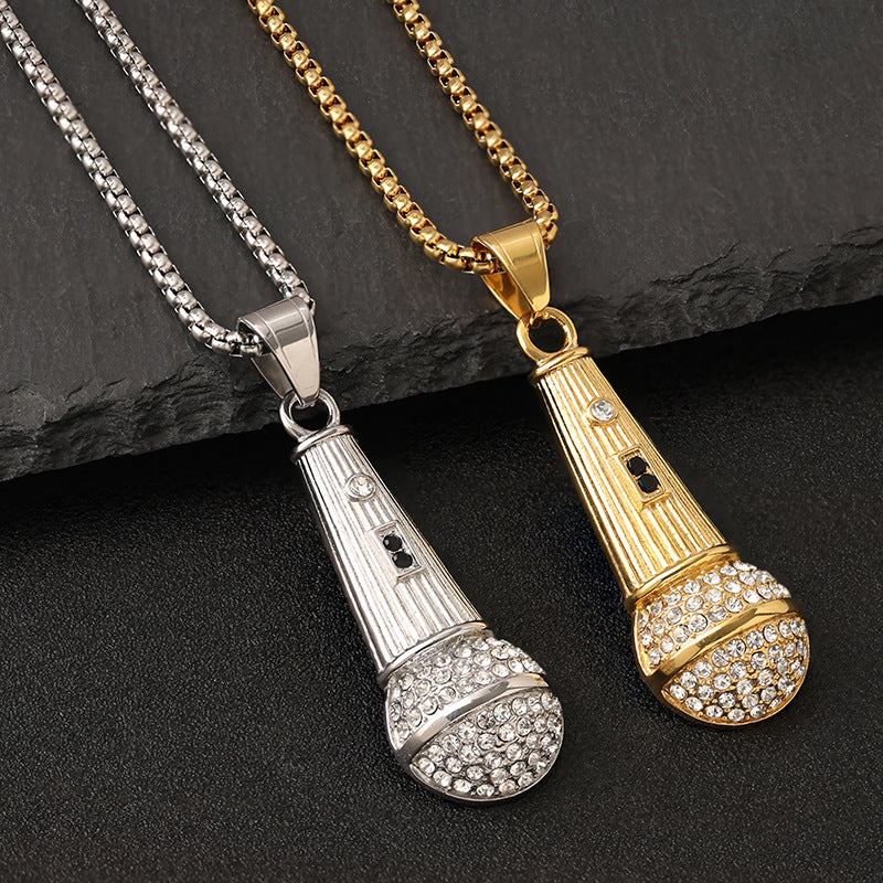 Planderful Microphone Pendant Necklace For Men Titanium Steel Durable Rock Hip Hop Punk Style