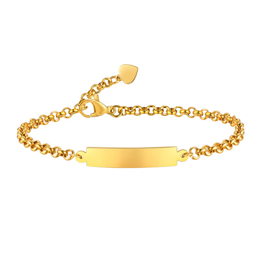 Stainless Steel Curved Bar Round Pearl Chain Gold Bracelet Women's