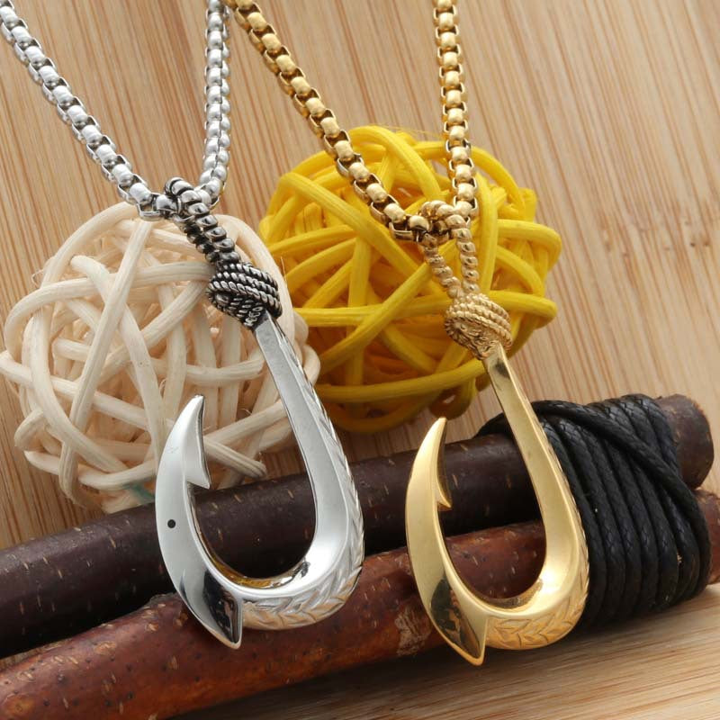 Personalized Titanium Steel Fish Hook Pendant Necklace for Men - Retro Punk Style Marine Design