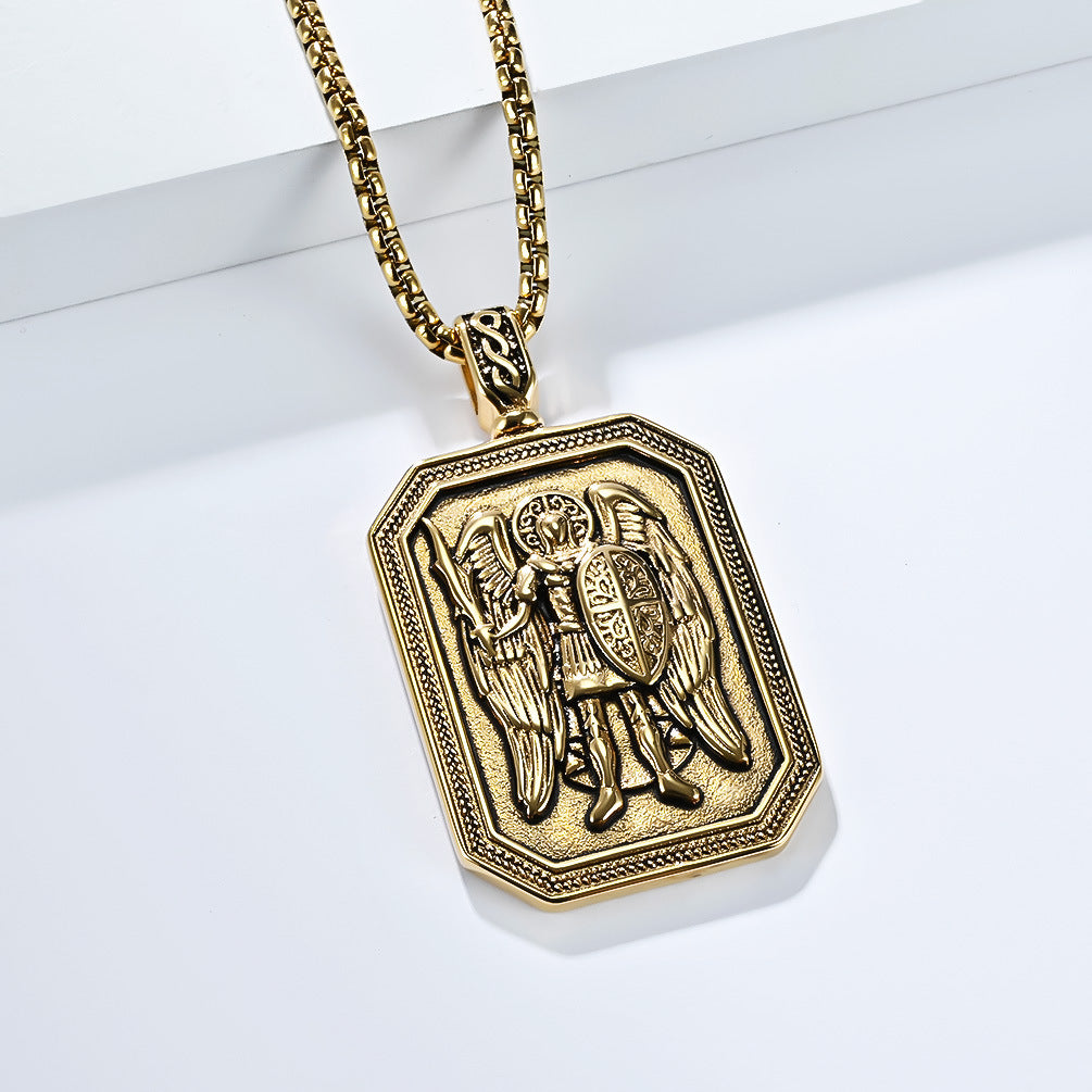 Planderful St Michaels Angel Titanium Steel Necklace For Men Non Fading Pendant