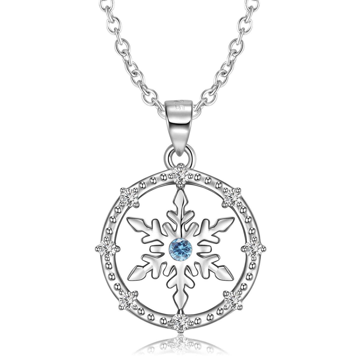 Snowflake Hollow Circle Pendant Zircon Silver Necklace