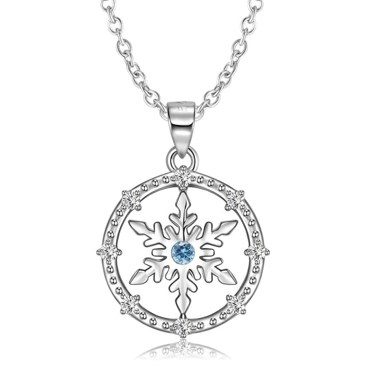 Snowflake Hollow Circle Pendant Zircon Silver Necklace