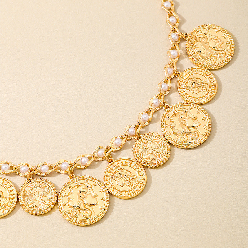 Planderful Vienna Verve Necklace – Fashionable Retro Court Style with Gold Coin Pattern