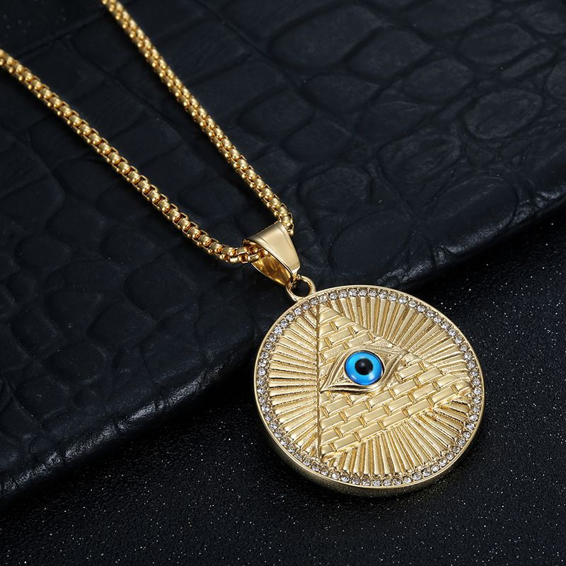 Planderful Everyday Genie Premium Hip Hop Eye Of God Pendant Necklace Stainless Steel Gold Plated