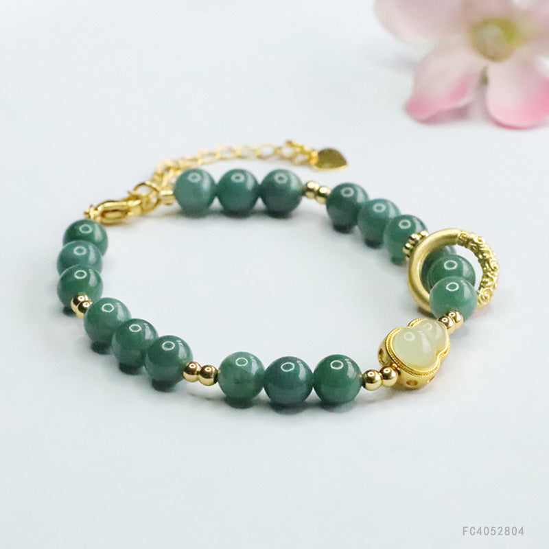 Blue Water Jadeite Gourd & Round Bead Bracelet