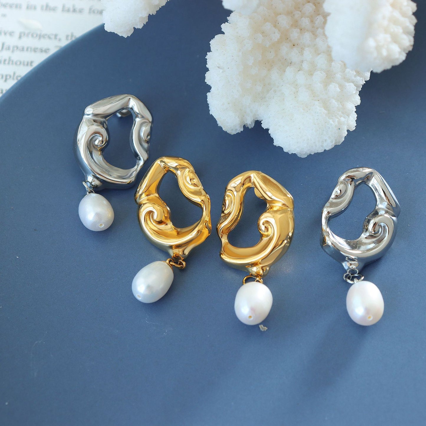 Planderful 18K Gold Plated Lava Pearl Women Earrings
