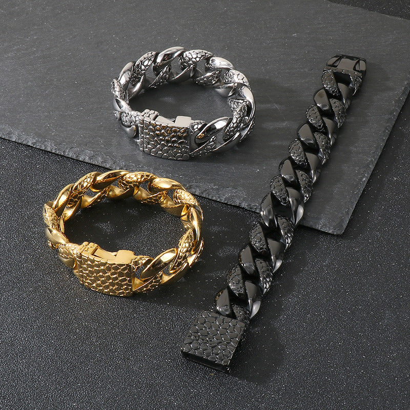 Planderful Bold Cuban Chain Bracelet For Men Titanium Thick