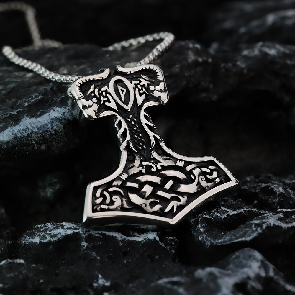 Planderful Shop Thors Hammer Pendant Titanium Steel Necklace For Men Punk Rock Viking Jewelry