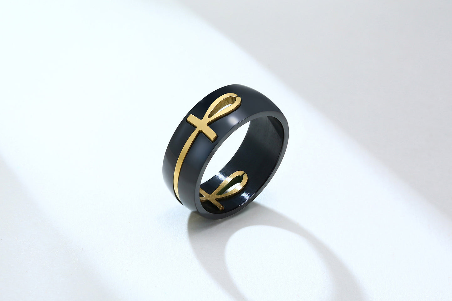 Stainless Steel Black Gold Men's Ring Cross Anka Jewelry