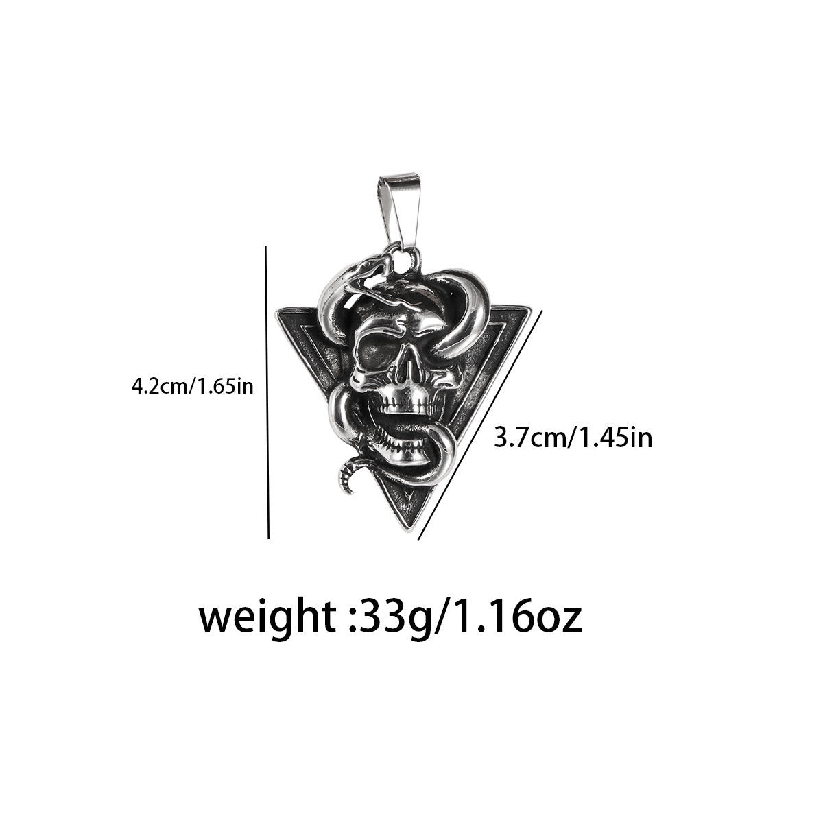 Devil Triangular Viper + Kiss Skull Men's Stainless Steel Necklace Pendant