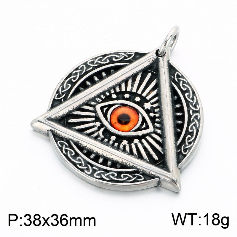 Nordic Celtic Symbol Retro Mysterious Sun And Moon Pentagram Inlaid With Opal Triangle Necklace