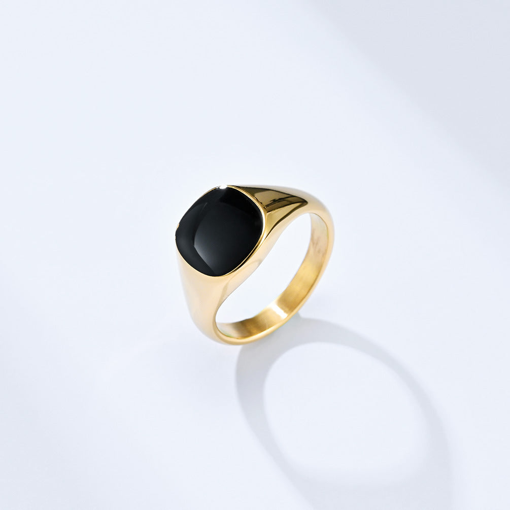 Titanium Steel Oil Drop Black Seal Ring for Men and Women