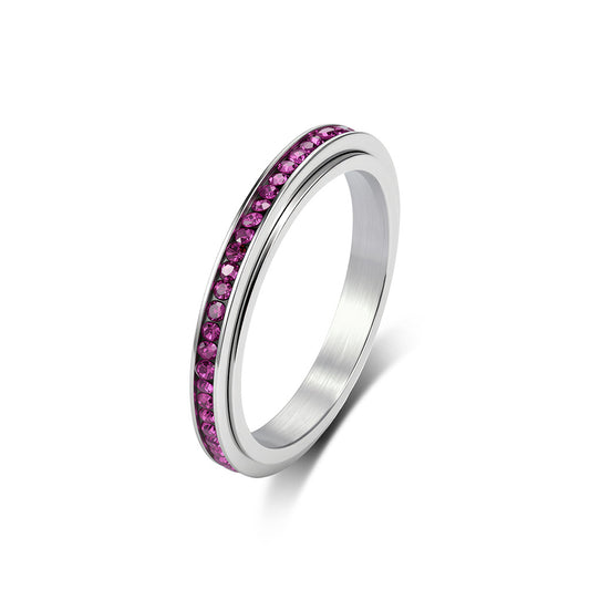 French Multi-Color Full Zircon Rotatable Stainless Steel Ring – Women's Stacking