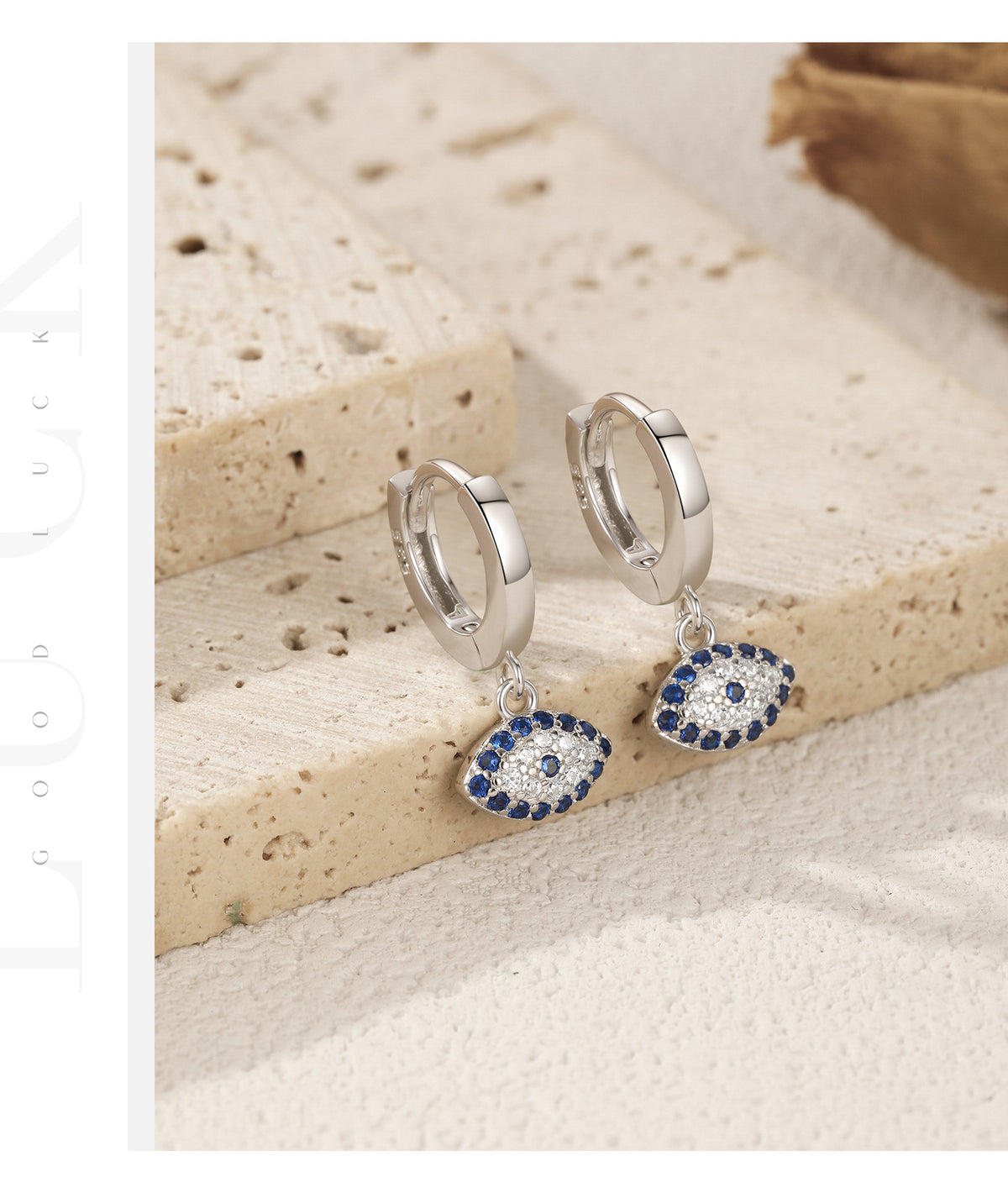 925 Sterling Silver Blue Eye Geometric Earrings