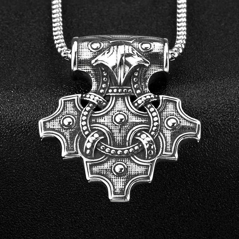 Viking Celtic Crow Double Sided Pendant For Men Titanium Steel Necklace By Planderful Norse Legacy