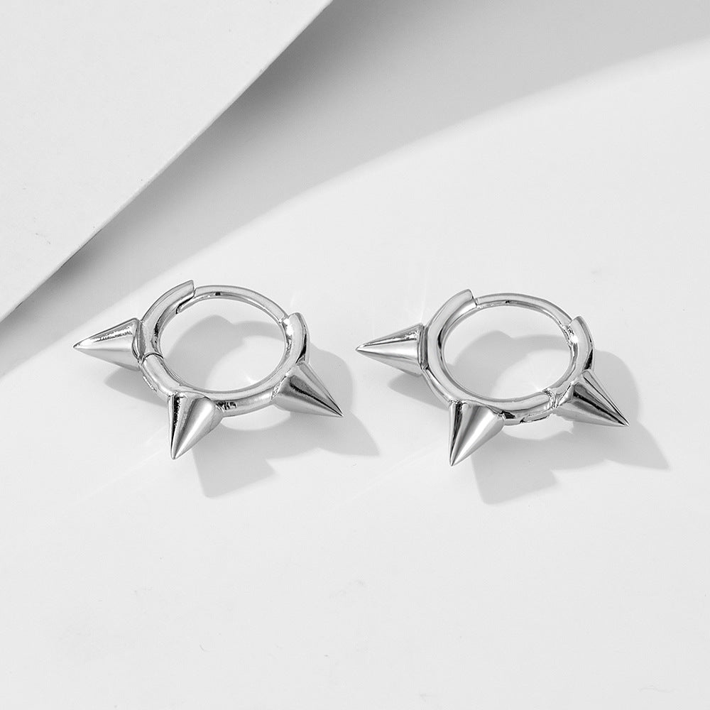 S925 Sterling Silver Tapered Ear Buckle Earrings Punk Spiked Earrings