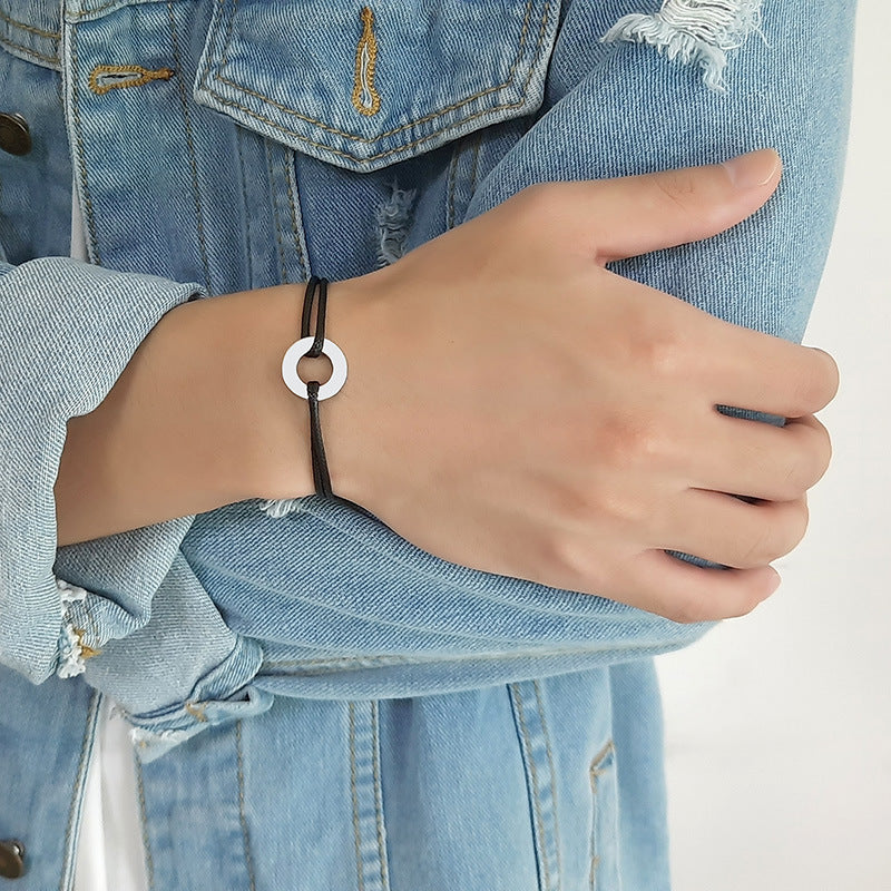 Jewelry Circle Stainless Steel Woven Bracelet Adjustable Length for Men