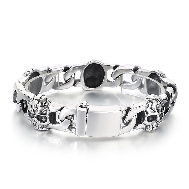 Planderful Ghost Head Cuban Chain Bracelet For Men Titanium