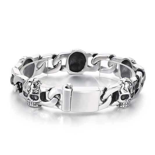 Planderful Ghost Head Cuban Chain Bracelet For Men Titanium