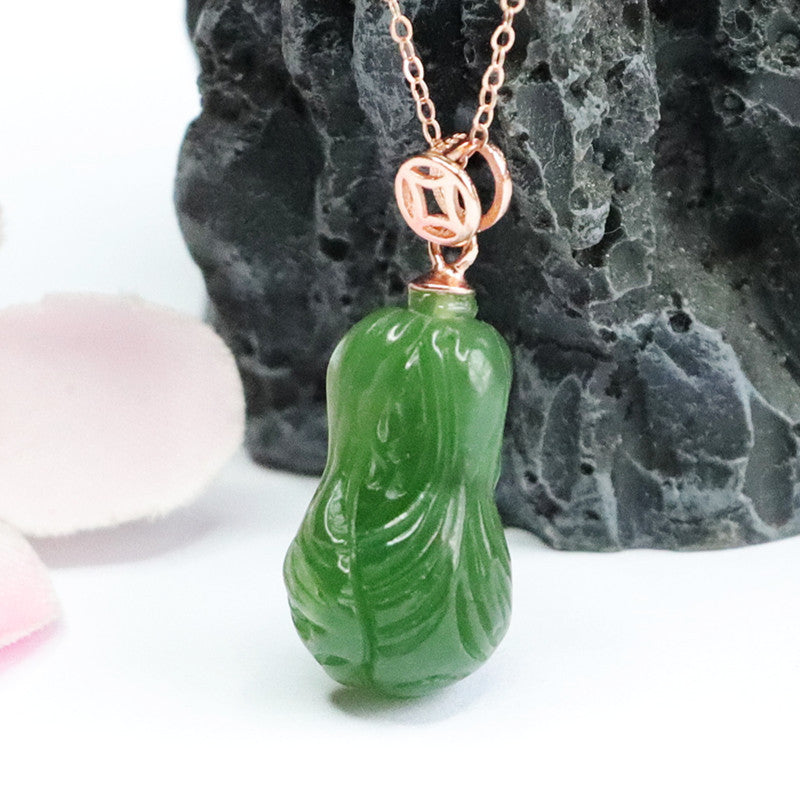Fortune's Favor Sterling Silver Jade Pendant Necklace with Jasper Cabbage Copper Cash