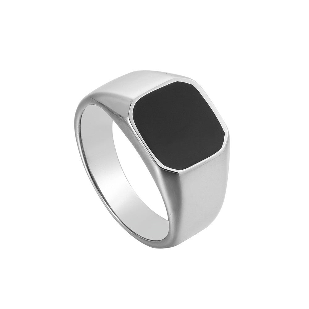 Fashionable Men's Titanium Steel Ring with Simple Drip Glue Square Design