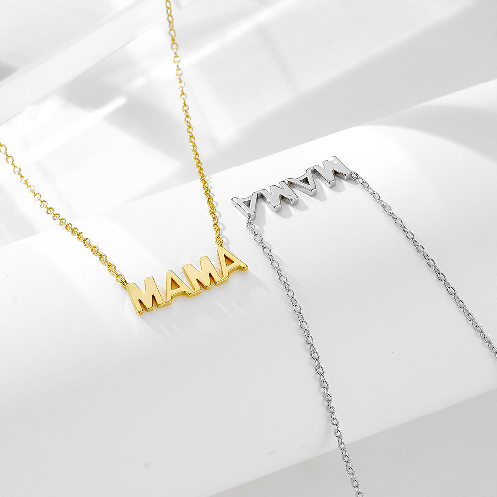 S925 Sterling Silver Plated 14k Glossy Mama Letter Pendant Mother'S Day Necklace Wind