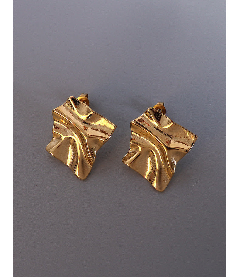 Cold Breeze Gold-Plated Titanium Steel Textured Earrings
