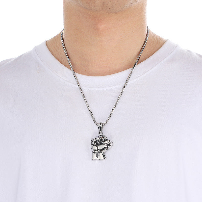 Planderful Retro Fist Pendant Titanium Steel Men Necklace
