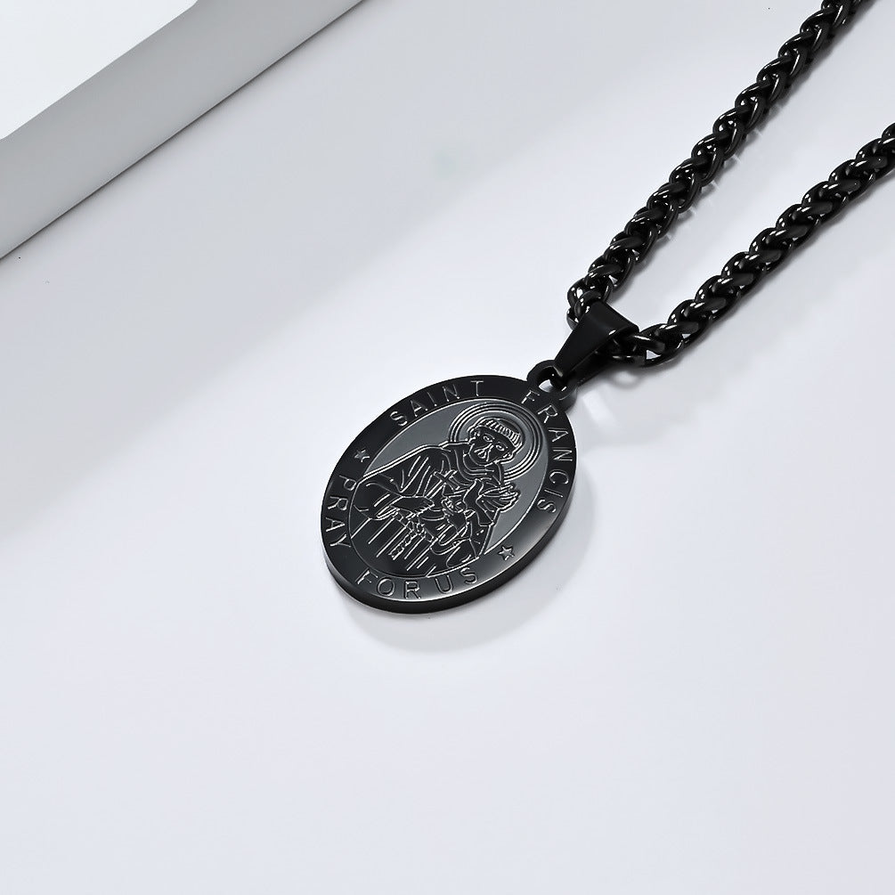 Patron Saint Necklace For Men Durable Titanium Steel Planderful Versatile Cultural Pendant