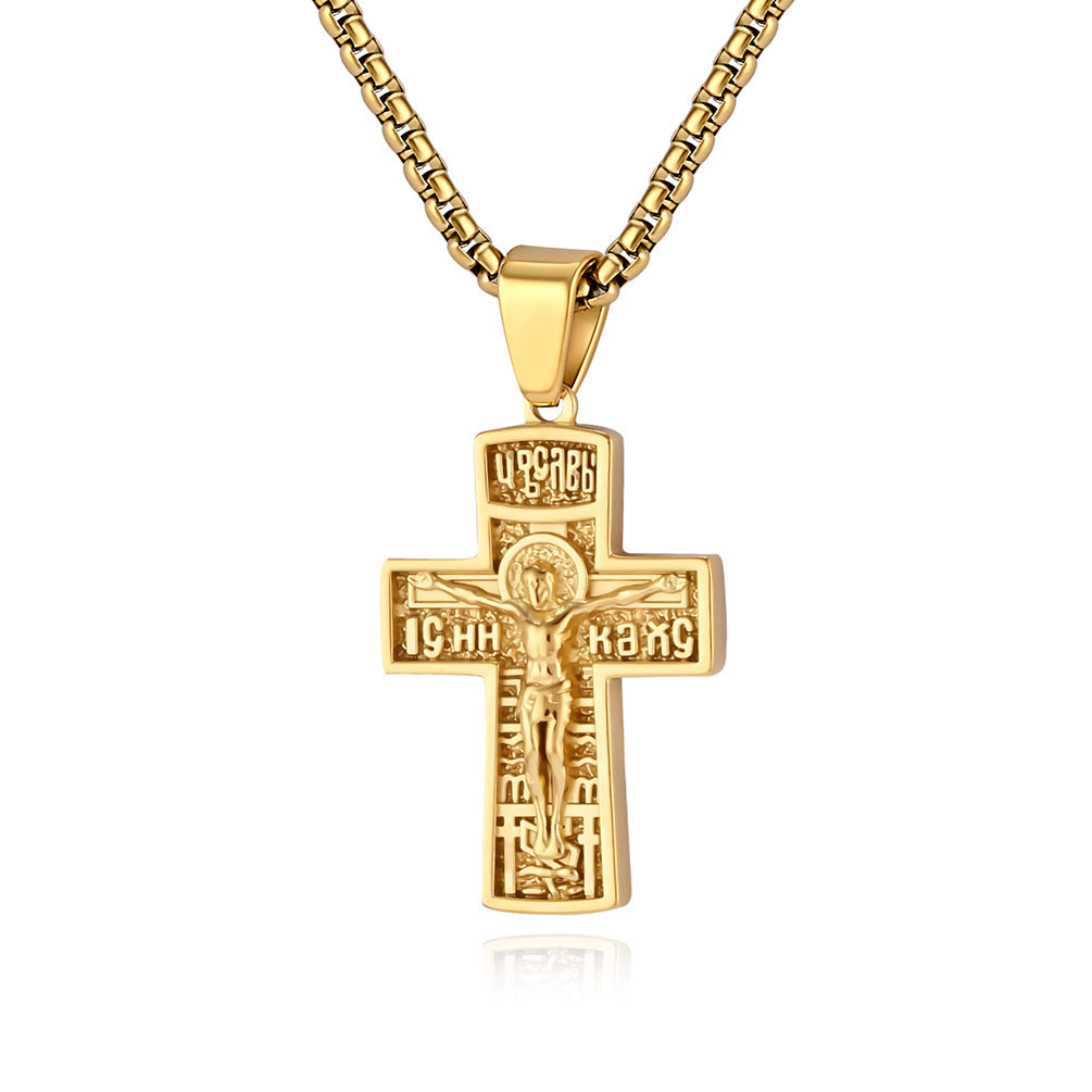 Stainless Steel Cross Necklace for Men Sweater Chain Retro Jewelry