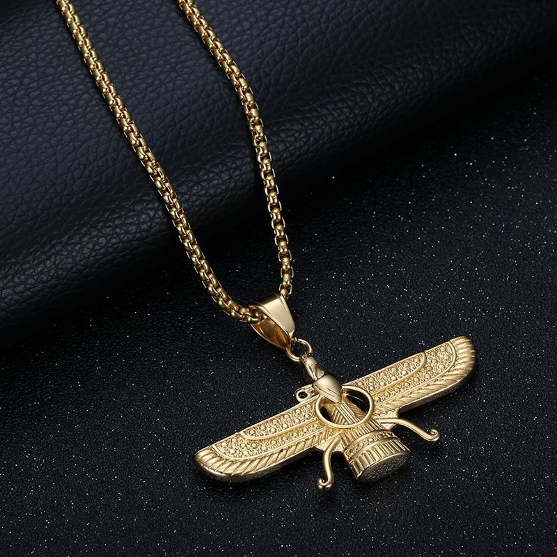 Planderful Hip Hop Jewelry Necklace Titanium Steel Gold Plated Zoroastrianism Pendant For Urban Fans
