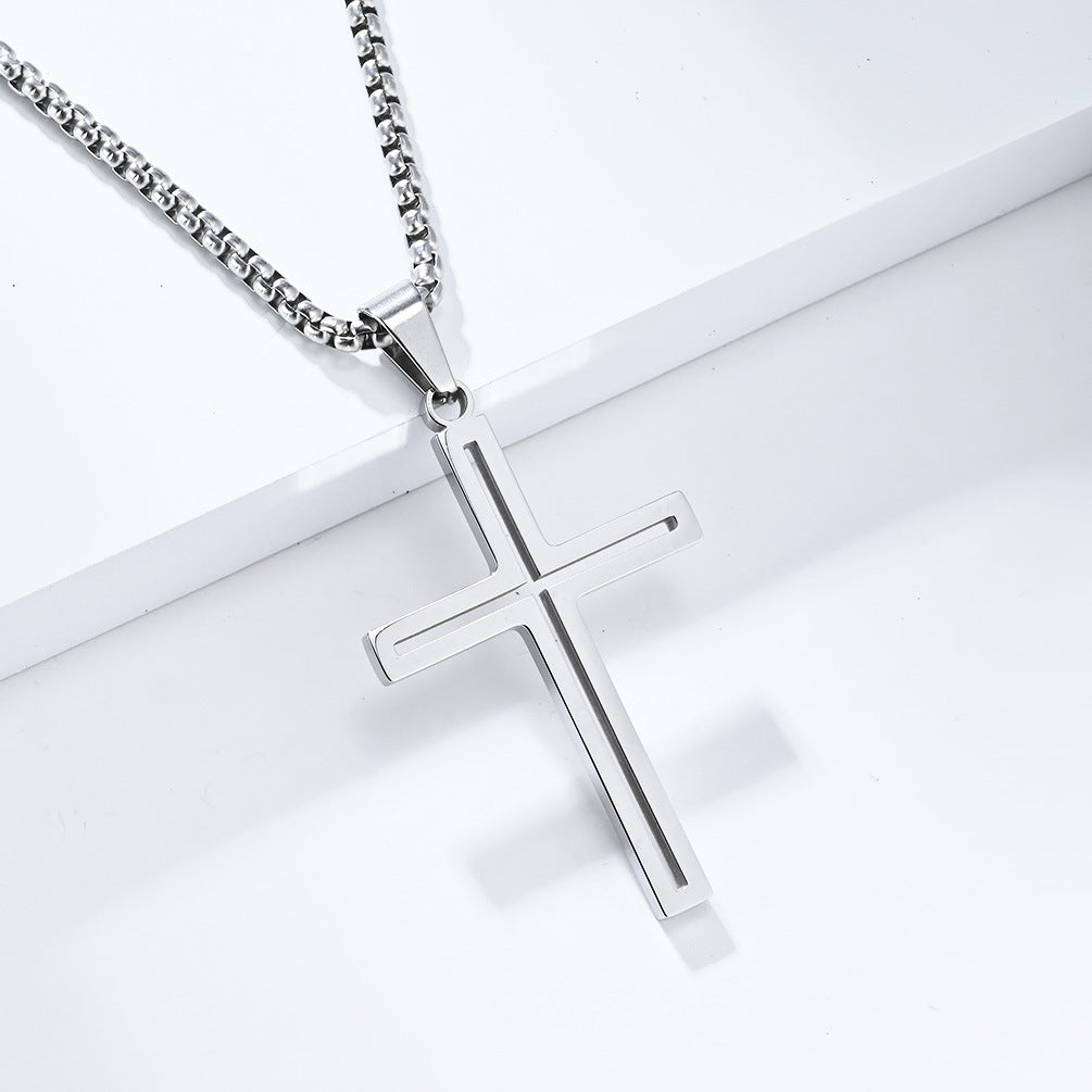Cross-Border Simple Titanium Steel Cross Necklace for Men