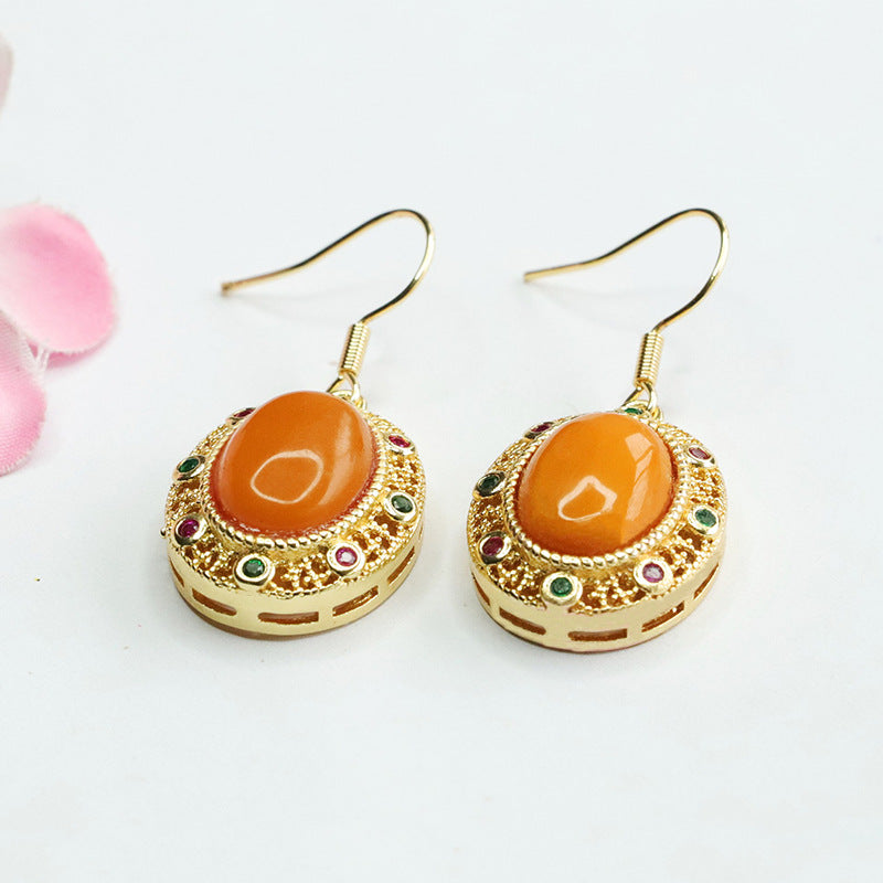 Vintage Beeswax Amber Drop Earrings
