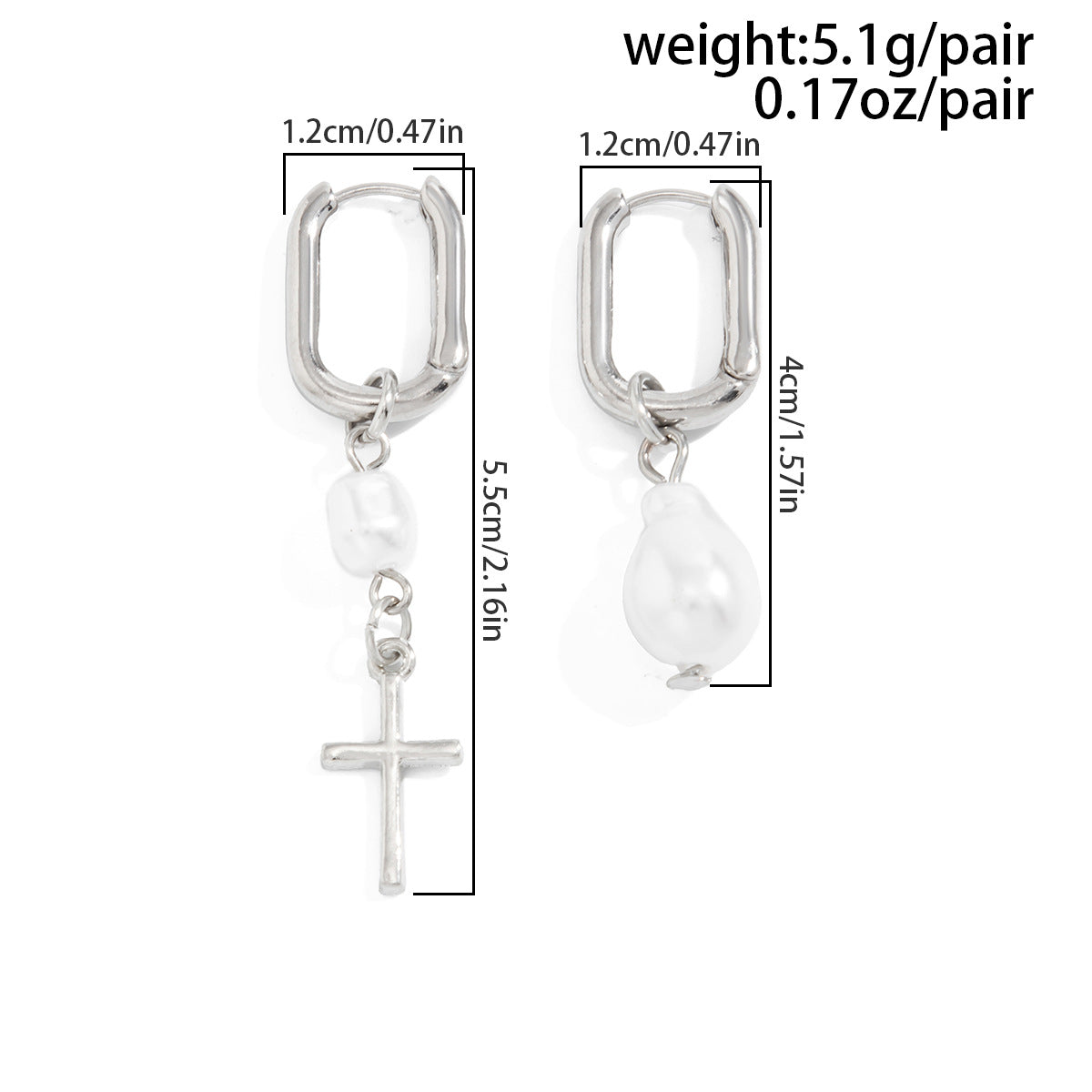 Planderful Pearl Fringed Earrings With Chain Rivet Cross Accent For Fashion Forward Women Statement Ear Jewelry
