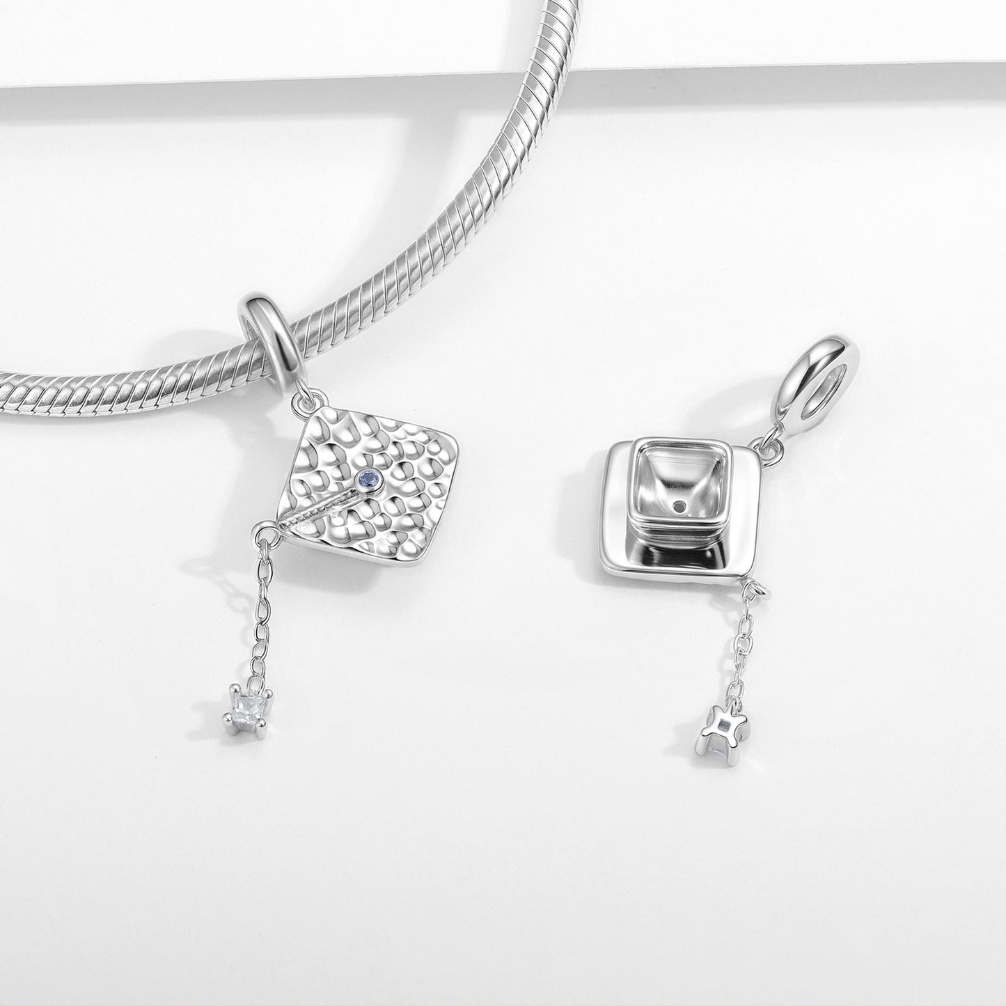 Planderful Jewelry Sterling Silver Scholar Hat Pendant Necklace Zircon Graduation Gift