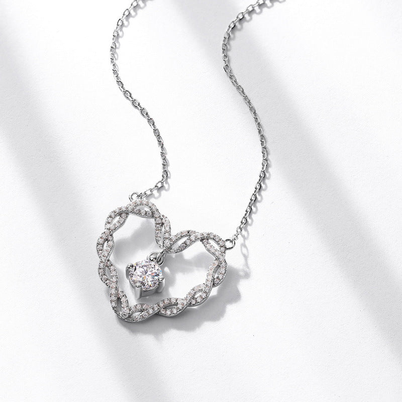 S925 Sterling Silver Moissanite Heart Necklace