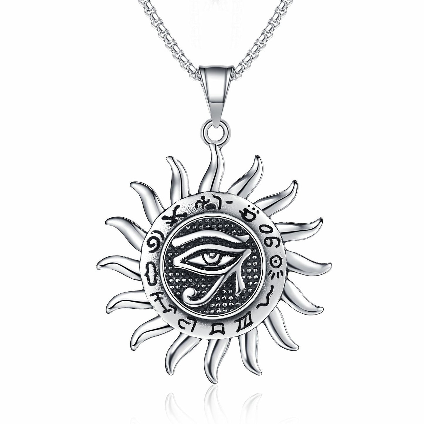 Steel Necklace - Vintage Viking Sun Eye Of Horus Design For Men Everyday Wear Gift