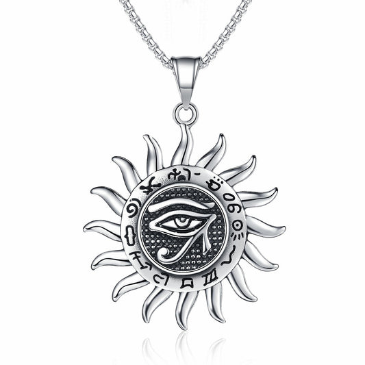 Steel Necklace - Vintage Viking Sun Eye Of Horus Design For Men Everyday Wear Gift