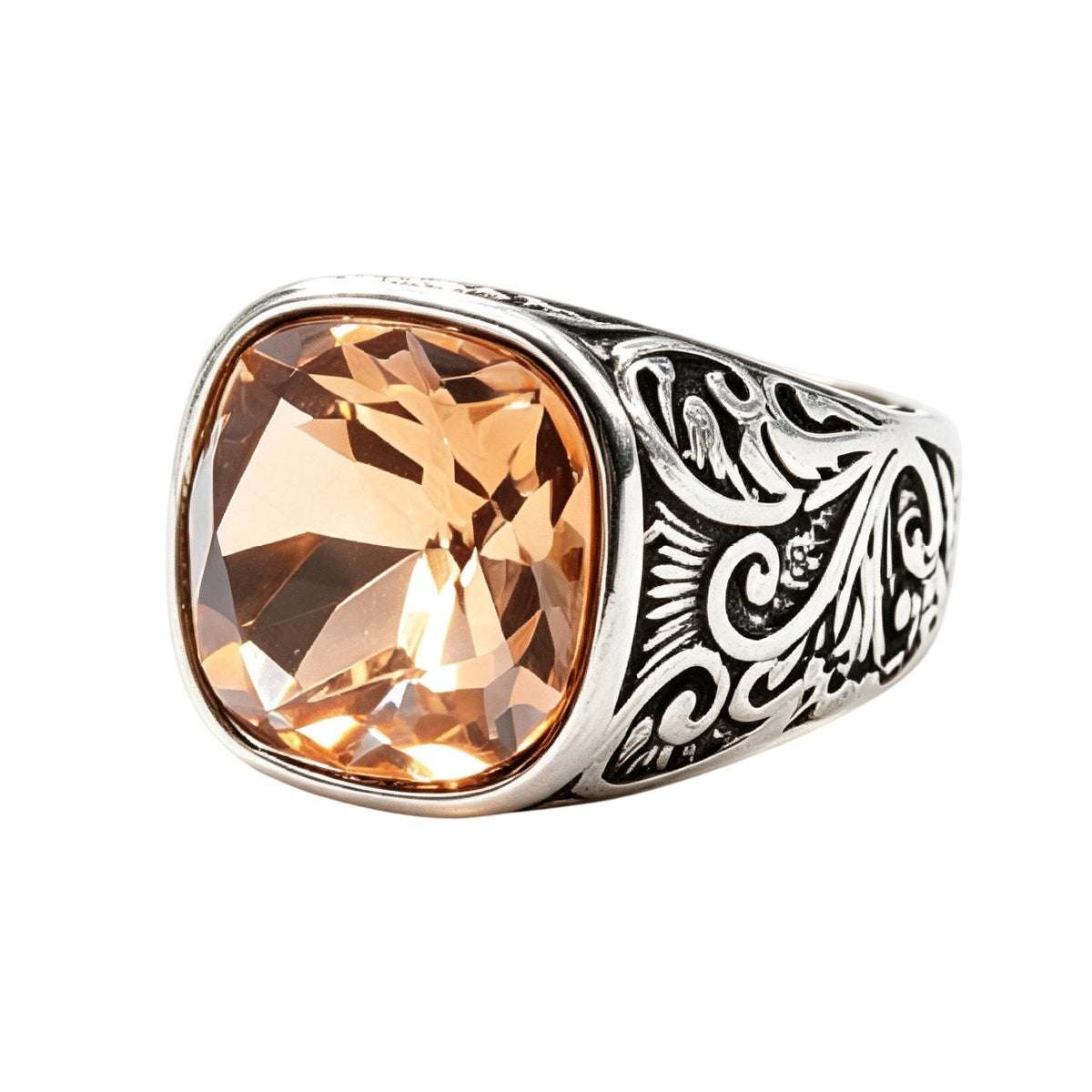 Floral Gemstone Titanium Steel Ring