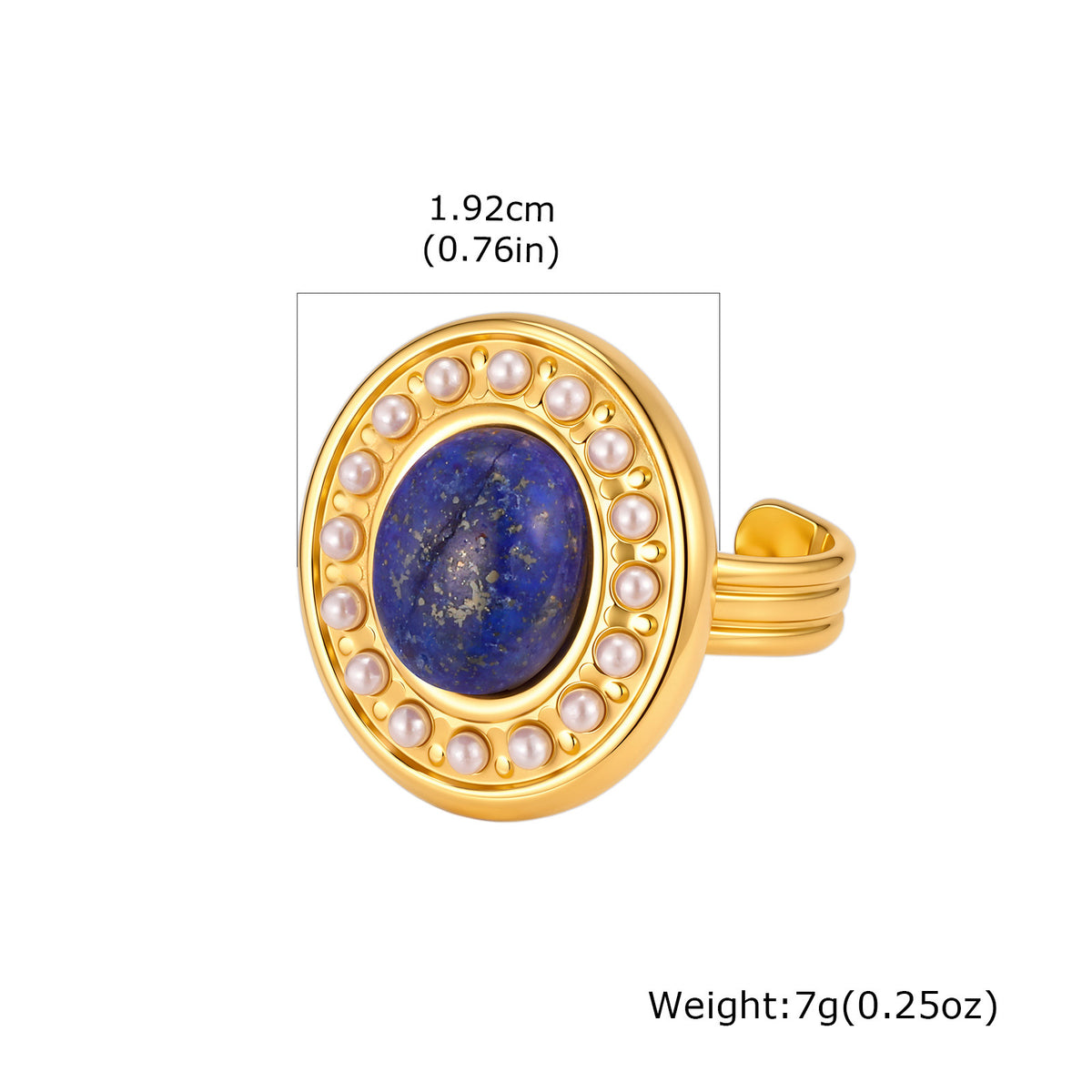 Stainless Steel Faux Pearl Oval Lapis Lazuli Open Ring – Style For Women – &