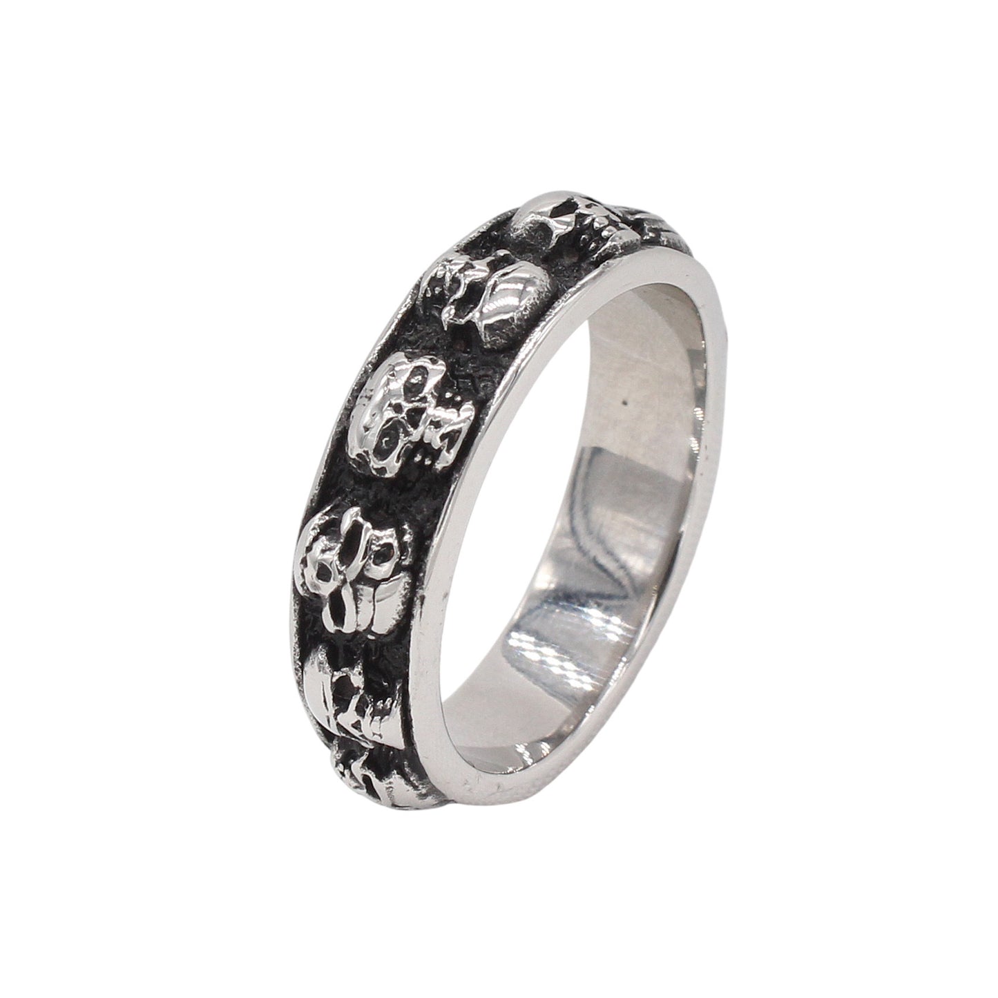 Planderful Jewelry Mens Titanium Skull Ring Retro European American Style Stainless Steel Band