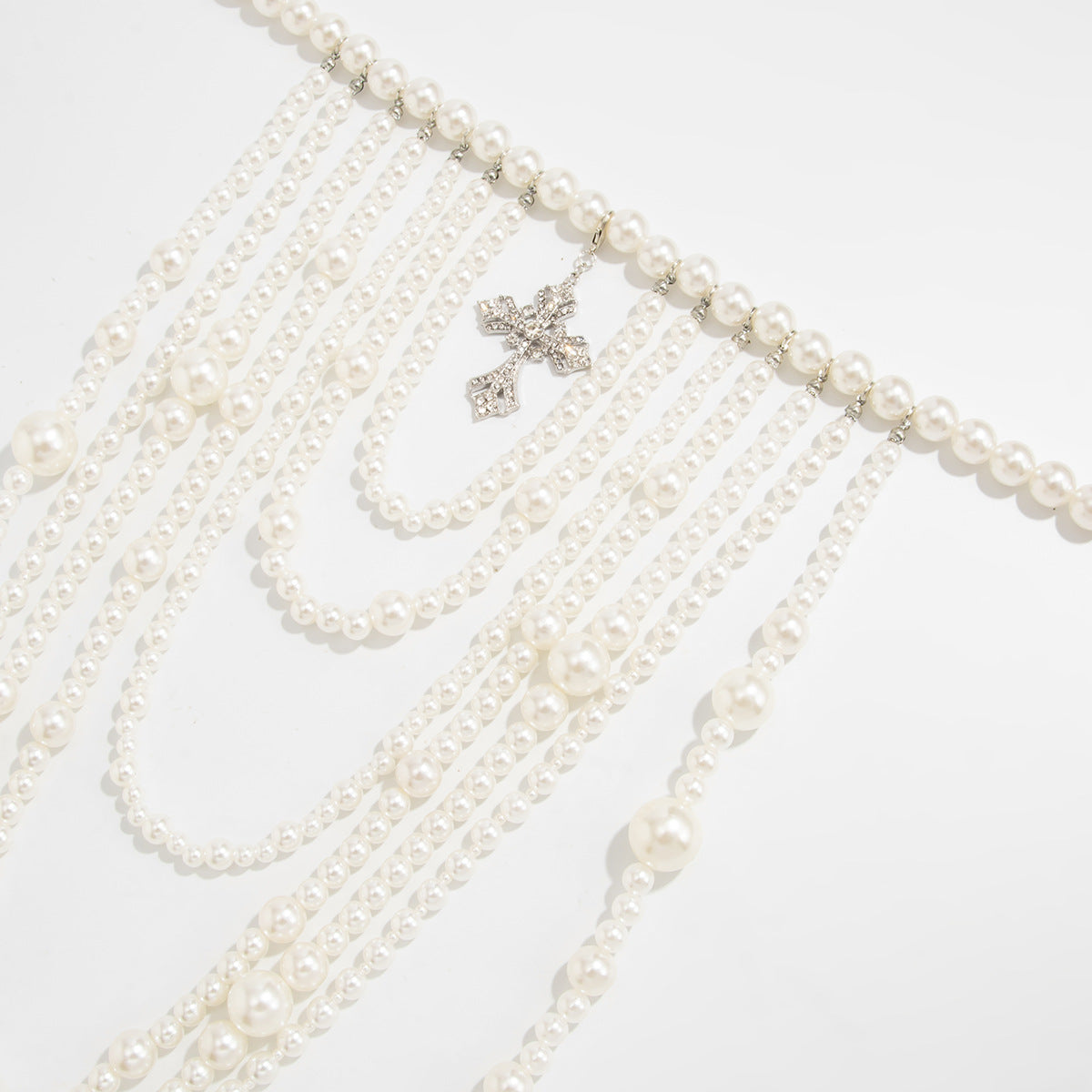 French Baroque Pearl Cross Long Necklace