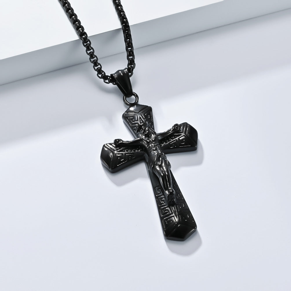 Planderful Stainless Steel Cross Necklace Personalized For Men With Retro Hip Hop Style Titanium Pendant