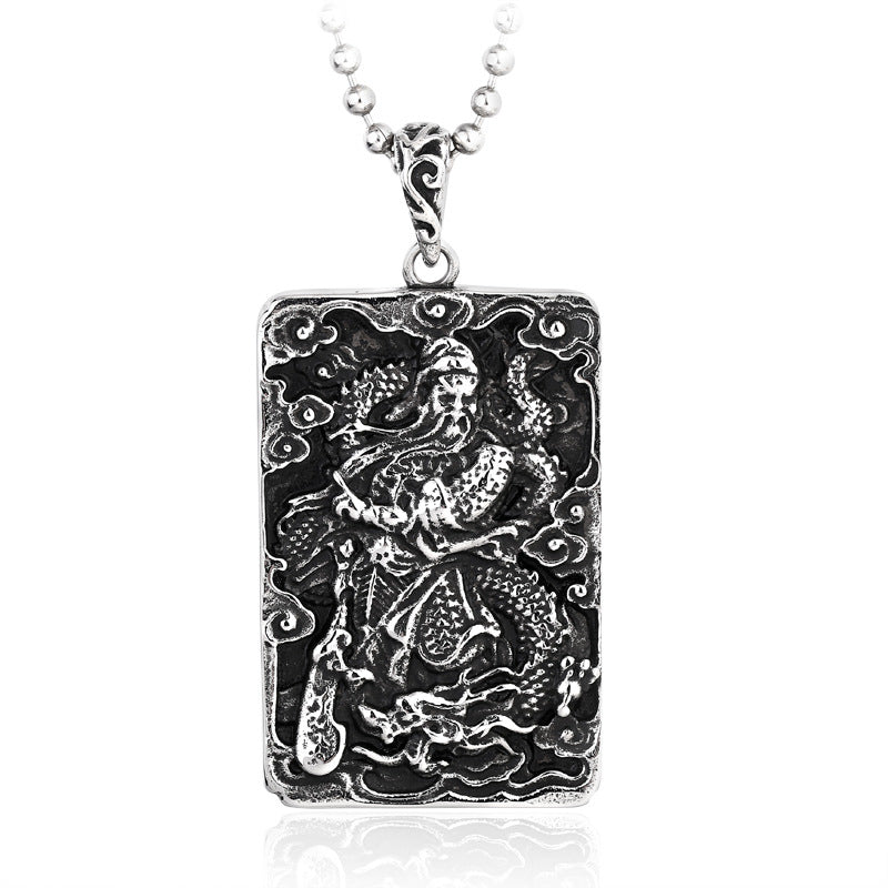 Titanium Steel Engraved Qinglong Yanyue Knife Pendant for Men - Retro Dominance and Style