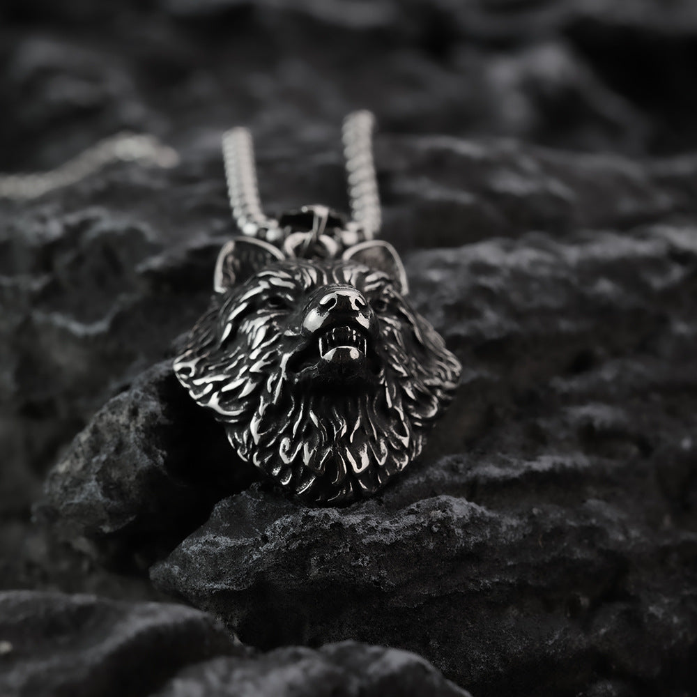 Hip Hop Viking Wolf Head Titanium Steel Men's Necklace